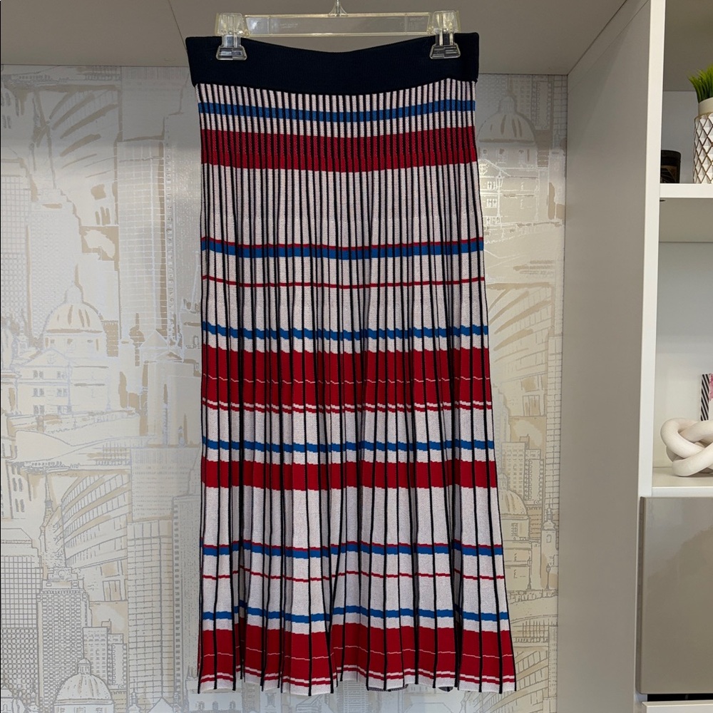 NEW with tags - Banana Republic Navy, Red & White Striped Pleated Midi Skirt